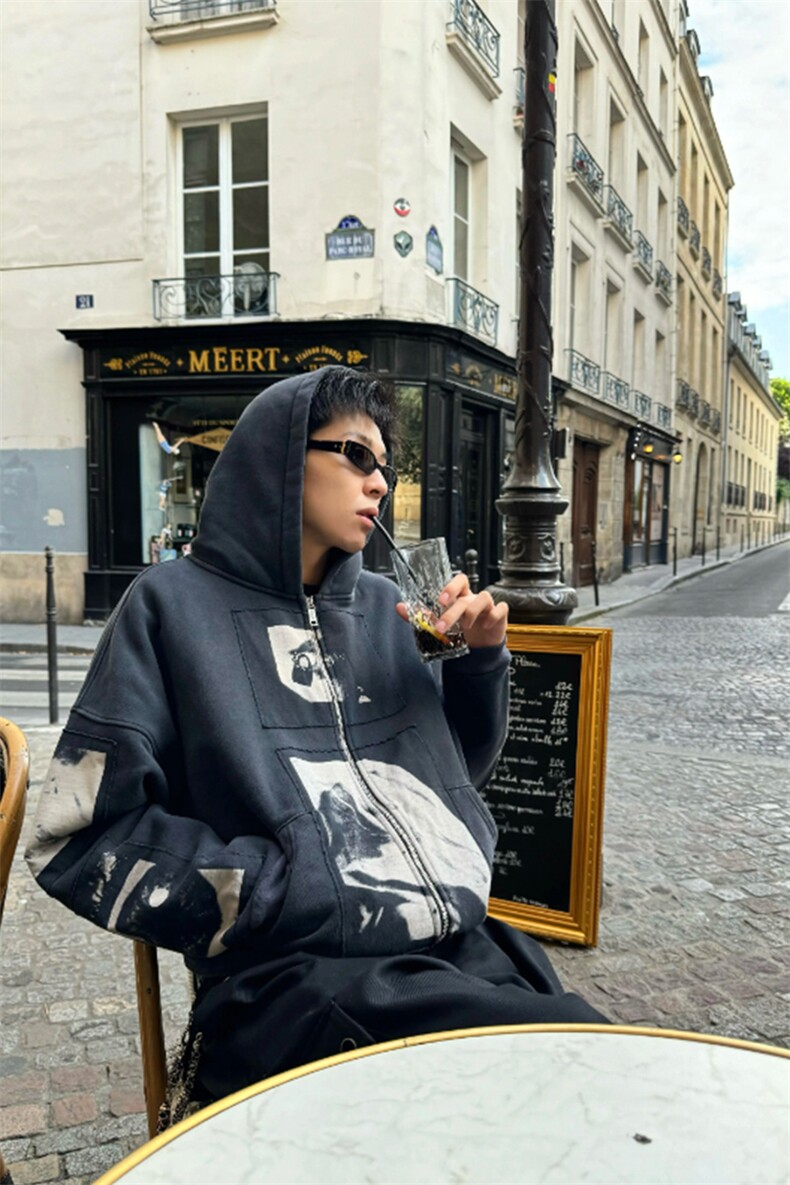 麦当娜贴布拉链连帽衫卫衣WY228特P56,男装卫衣,星座908-1