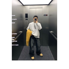 5010-P49灰色美式复古亨利领毛衣男款冬季慵懒风高级感针织衫，男装T恤，电商B323A