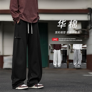 M-5XL华棉62%慵懒弯刀运动直筒拼接美式休闲裤 X1600特批29图片