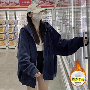 480G重磅加绒加厚硬挺boxy男女秋冬美式高街结构连帽卫衣开衫外套图片