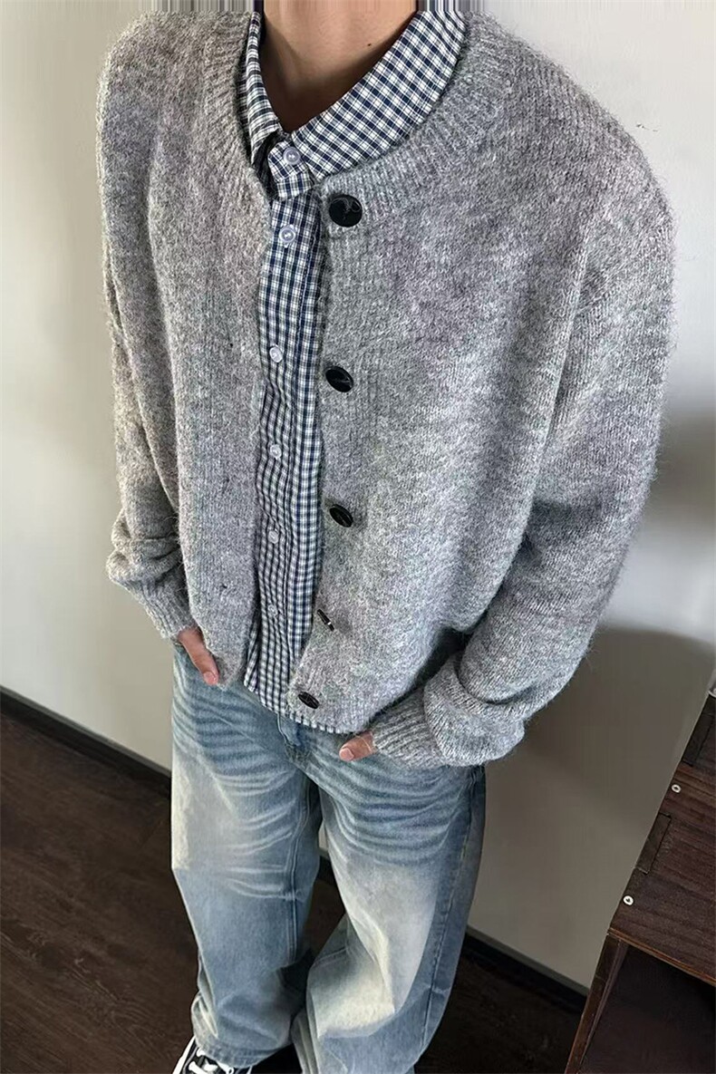 秋冬圆领毛衣开衫外套男网图高级感慵懒风针织衫上衣-A2331TP50,男装针织衫/毛衣,电商B241