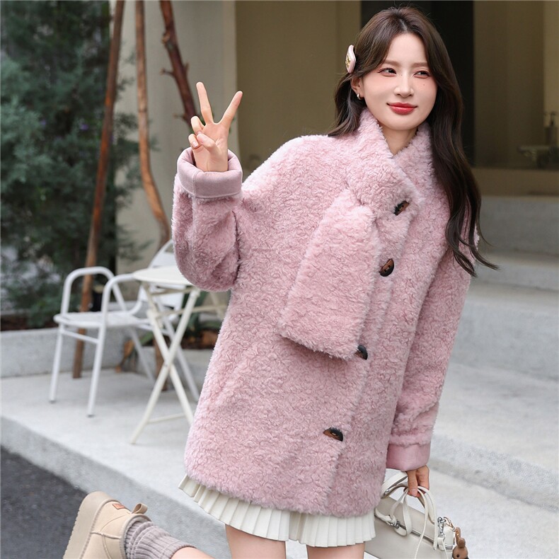 2025冬季新款韩版皮毛一体长袖围巾领中长款外套皮草,女装皮草,2C091