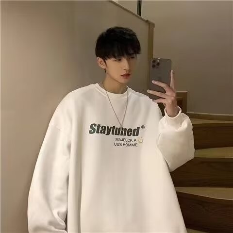 美式圆领卫衣男春秋款复古休闲2024新款潮牌宽松男生男款6749/P44,男装卫衣,星座506