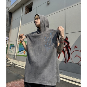 麂皮绒连帽背心坎肩男T恤美式港风JLB442-P30控48图片