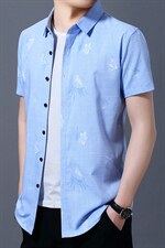 衬衫2023新款夏装商务休闲正装中年男士纯色印花翻领短袖工装衬衫，男装衬衫，电商B212（原钱塘6029）