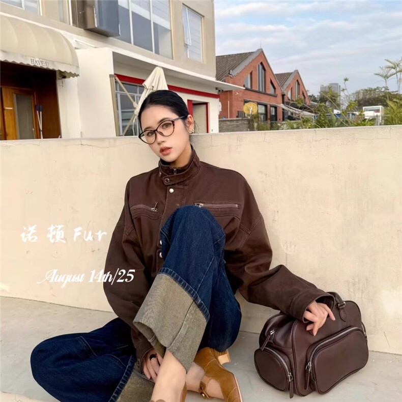 2572-P73美拉德外套女2025春秋季新款时尚美式复古工装,男装工装外套,电商B323A