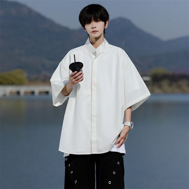 8XL-M中山领新中式短袖衬衫大码痞帅休闲半袖垂感衬衣DC5002/P50,男装衬衫,电商B238