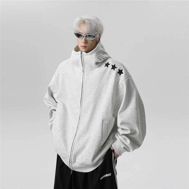 拉链开衫卫衣男美式复古廓形硬挺连帽衫即墨外套JK607-P78,女装短外套,电商C307