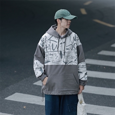 特P55限98高品质纯棉2024秋冬拼接复古连帽卫衣男潮流上衣XW221，男装卫衣，电商B370