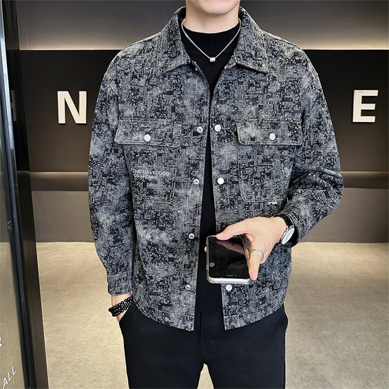 店主风秋季新款潮流复古水洗牛仔衬衣男夹克外套B338-5029-P115,男装工装外套,电商B338