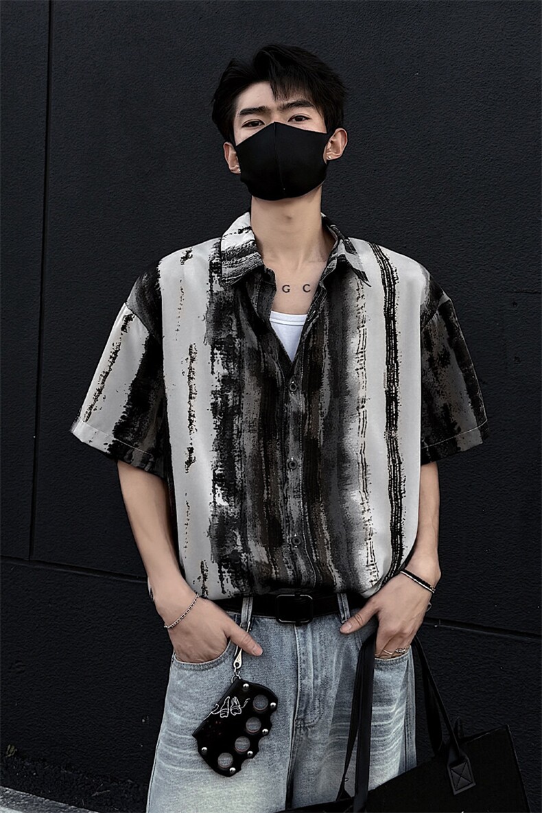 特批P25无差价夏季扎染冰丝冰感顺滑大码短袖衬衫男外套CD5486,男装衬衫,电商A001-1