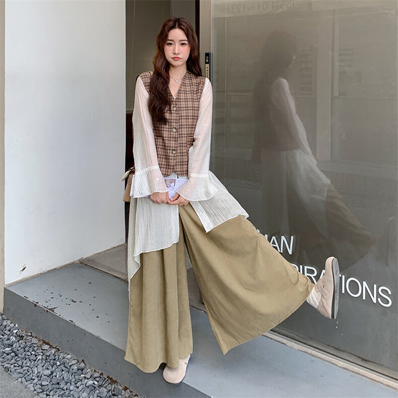 慵懒风法式时尚套装长款夏季宽松衬衫文艺上衣春秋显瘦气质休闲，女装套装/套裙，浙宝305