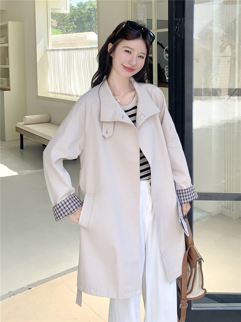 设计感中长款风衣外套女2025秋季新款韩系宽松系带休闲气质大衣潮,女装风衣,慧尚依恋