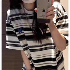 2026夏季潮牌情侣条纹短袖T恤男女百搭打底衫潮时尚半袖衫上衣，男装T恤，星座506A