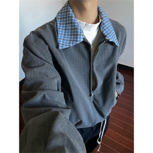 黑色拼接花垫肩外套男潮月光白夹克cleanfit巴洛克西服 JWK9234图片