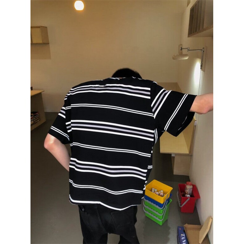DW38-P35新款黑白立体条纹短袖男夏季半袖T恤潮-网图现货,男装T恤,星座603-2