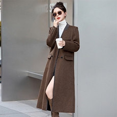 【现货主推款】25年冬装新款宽松舒适版型气质拼色羊绒大衣，女装羊绒大衣，尚娜萱
