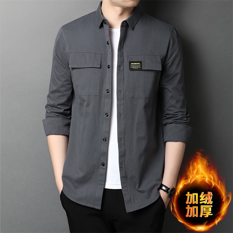 YL6977男士2023年冬季长袖加绒衬衫商务休闲修身衬衣P70,男装衬衫,电商B360