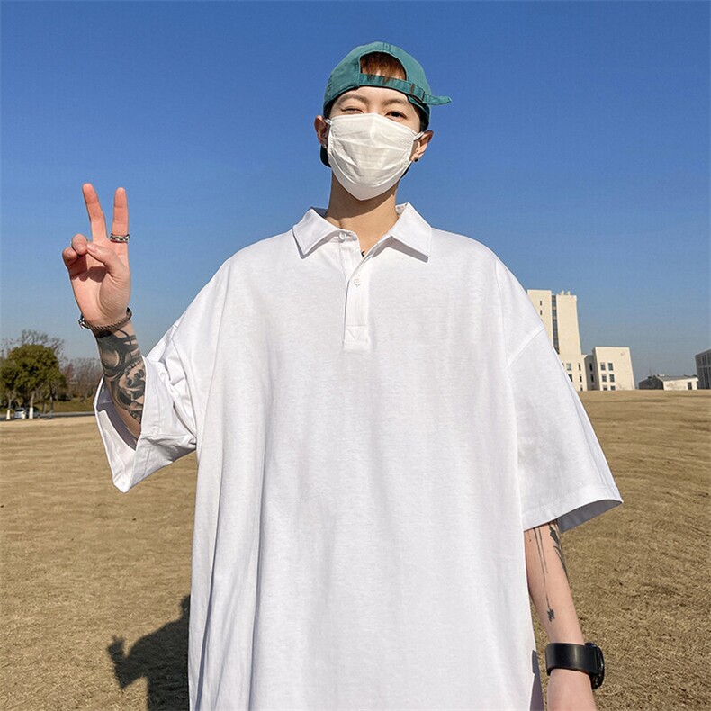 得物抖音高品质二开珠地网眼透气面料纯色宽松短袖T恤翻领POLO衫,男装T恤,电商A486-1