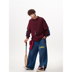 8XL-M假两件条纹长袖t恤男运动风百搭上衣CX3010-特P40，男装T恤，电商D206-1