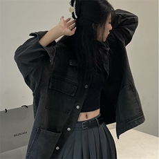 美式ins设计感工装风大口袋复古牛仔外套潮炸街秋季C448-P80，男装工装外套，星座911-2(原星座613-2）