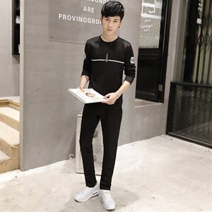套装 几何图案 潮 青春流行 春季 运动 修身型 印花 免烫处理 青年 套头图片