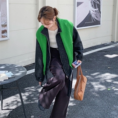 撞色披肩休闲深灰色外套女春秋2025新款独特超好看学院风超火上衣，女装短外套，2C305
