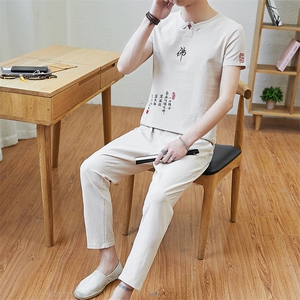 716佛系棉麻套装中国风棉麻七分裤1115-1--716图片