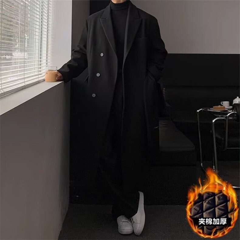 韩版炸街男港风ins痞帅潮流秋冬中长款夹棉毛呢外套YS1185-P107，男装毛呢大衣，星座1109-3