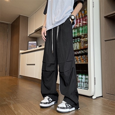 高品质夏款男冰丝速干裤褶皱拼接抽绳束脚休闲长裤h614P45，男装休闲裤，星座1013-1