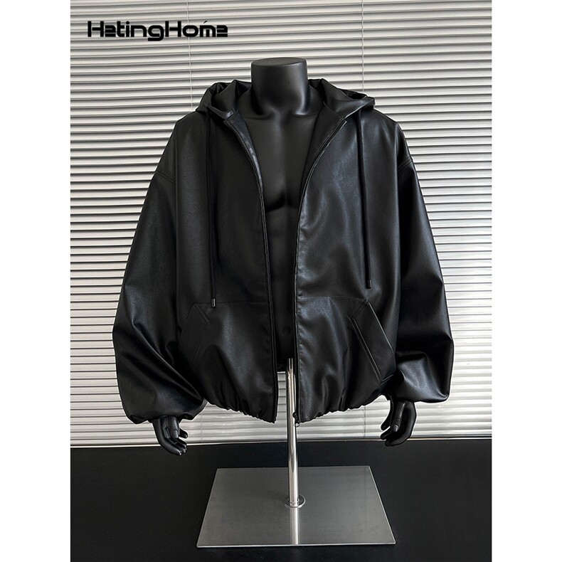 秋季高级感连帽皮衣男女痞帅宽松百搭休闲机车夹克外套HH226P76，男装皮衣，星座1013-5