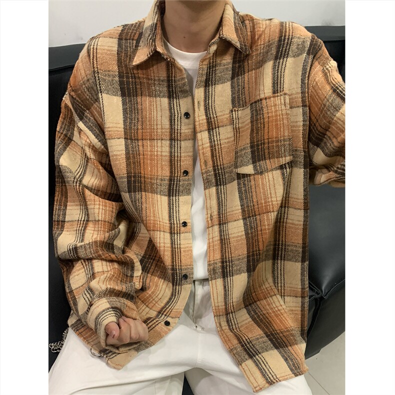 现货~磨毛格子大码长袖衬衫C5896/特P25咖啡,男装衬衫,电商A094