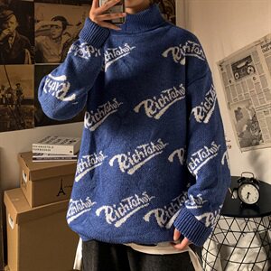 MY306-P45潮牌高领毛衣男宽松韩版潮流个性秋冬加厚慵懒风ins日系图片