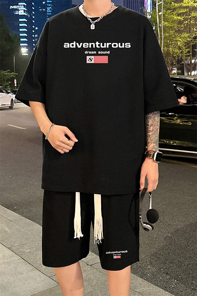 套装！华夫格套装短袖T恤短裤男TZ177-特P38,男装牛仔裤,电商B367