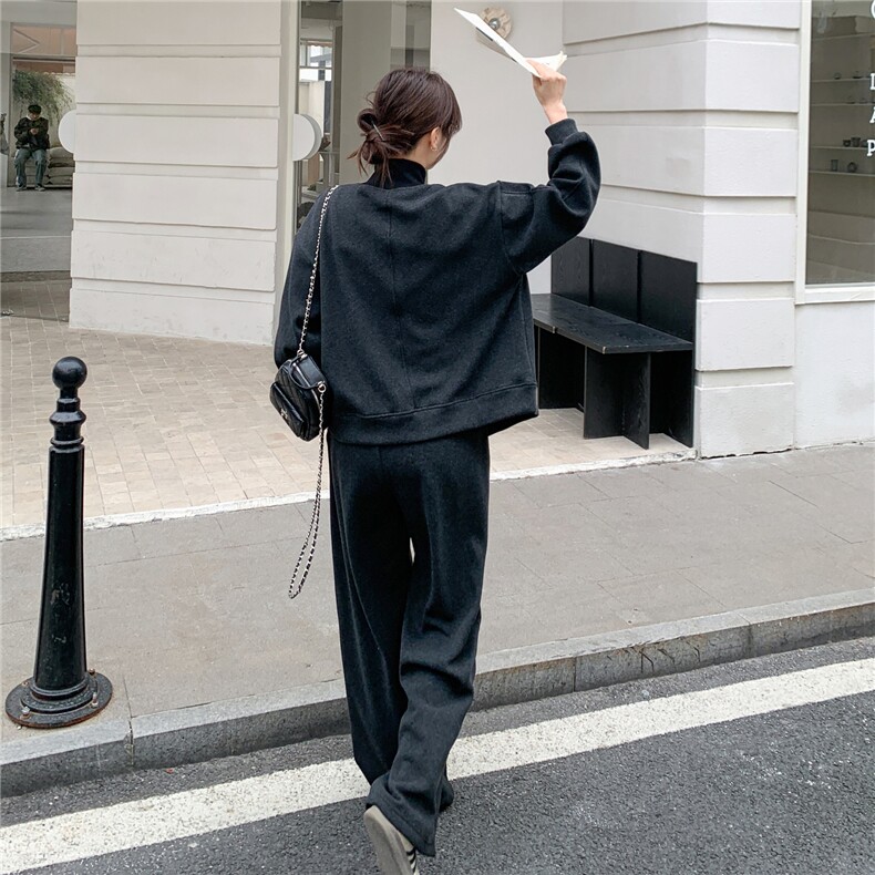 灰色松弛感加绒加厚立领卫衣两件套女2025冬季新款学院风显瘦卫裤,女装套装/套裙,艾米莉亚