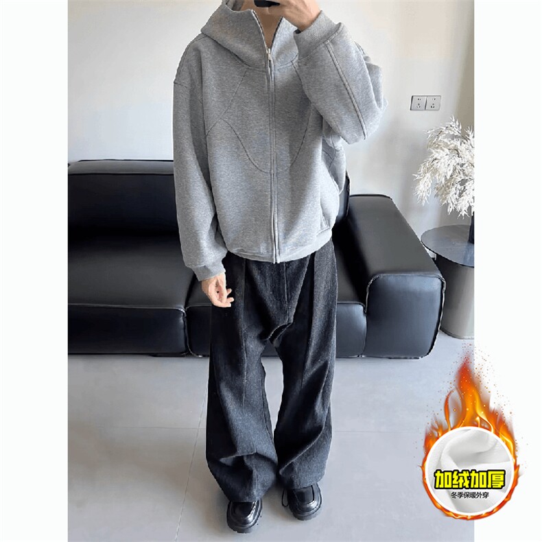 480G重磅加绒硬挺boxy男女秋冬美式高街结构高领卫衣开衫厚外套，女装短外套，电商A486-1