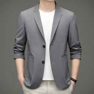 2023春夏季中年男士商务休闲免烫防晒服便西装纯色西服男装上衣图片