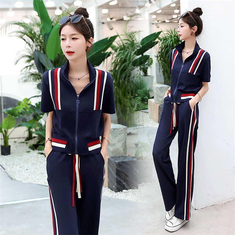 休闲运动套装女2025年新款春季时尚拼色运动服百搭女款两件套装裤,女装套装/套裙,妙形