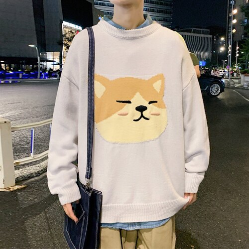 2023秋冬新款小猫图案港风男士毛衣中性针织衫毛线M301P75图片