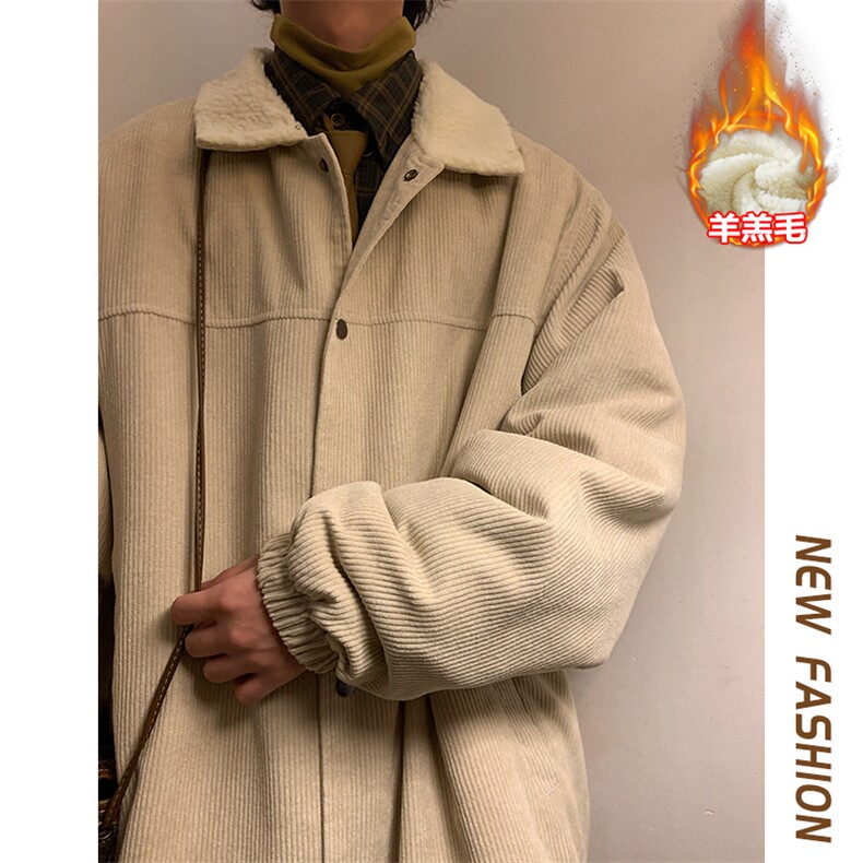 特批P78无差价冬季oversize灯芯绒翻领夹克男潮羊羔毛棉衣棉服M82,男装棉衣,电商A001-1