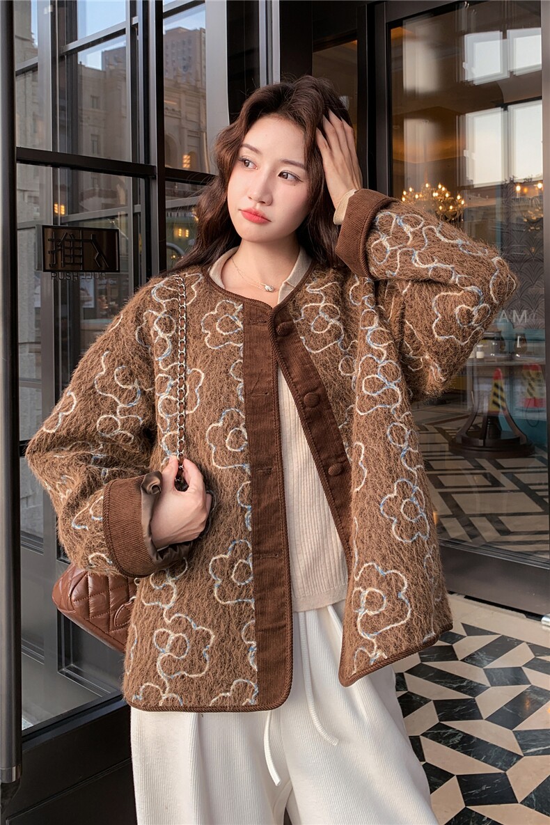 美拉德皮毛一体外套女2025冬季新款超好看高级感时髦显瘦毛绒上衣,女装短外套,2C317