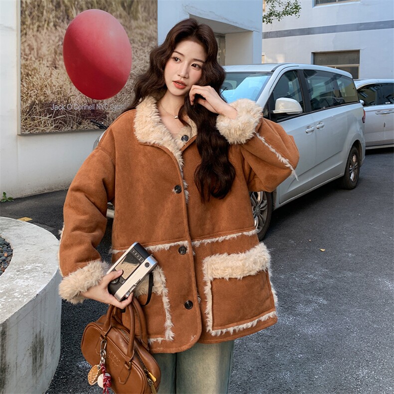 新款美拉德加厚两面穿皮毛一体外套2c309-1012-p205-k298,女装毛呢外套,2C309