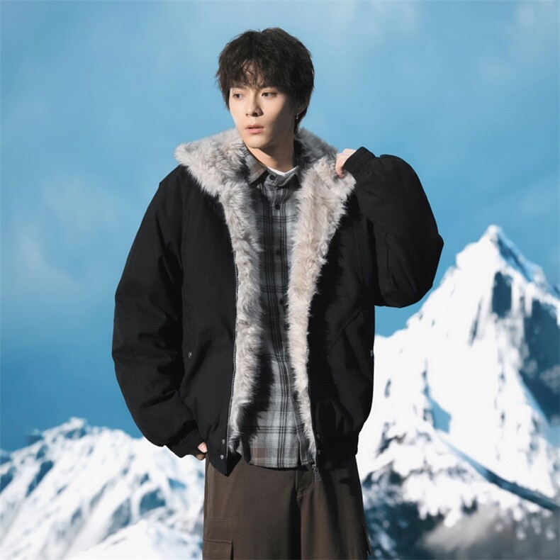 美式座山雕潮百搭显高连帽外套拉链不卡毛加绒毛领棉服1003-TP89,男装棉衣,电商B306