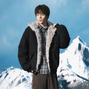 美式座山雕潮百搭显高连帽外套拉链不卡毛加绒毛领棉服1003-TP89图片