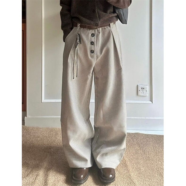 老钱风千鸟格排扣A字西裤男女秋季裤子慵懒松弛感阔腿裤XK37，男装西裤，星座1116A（原606A-3）