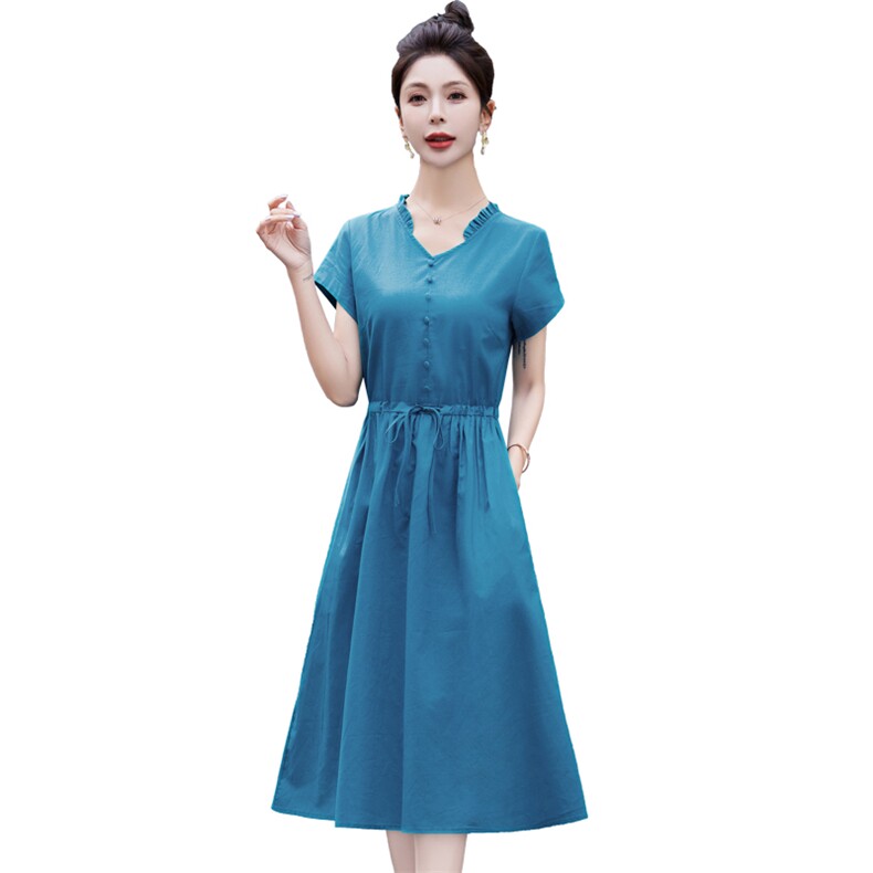 气质棉麻连衣裙女夏薄款2025新款高级感修身系带显瘦洋气减龄裙子,女装连衣裙,鑫思依格
