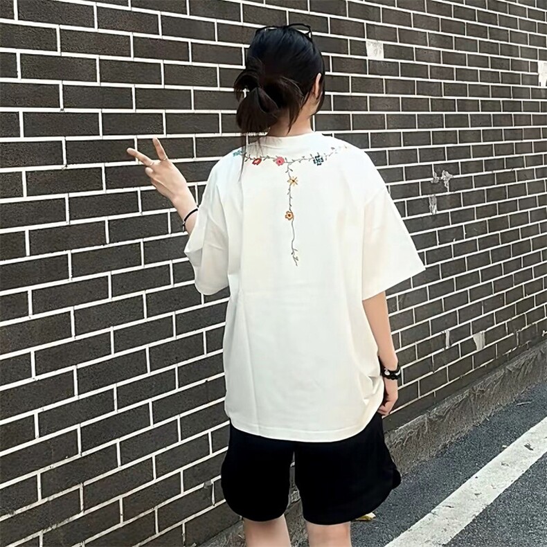 万针全刺绣工艺抖音得物高品质260克重磅纯棉双纱美式高街短袖T恤,男装T恤,电商A486-1