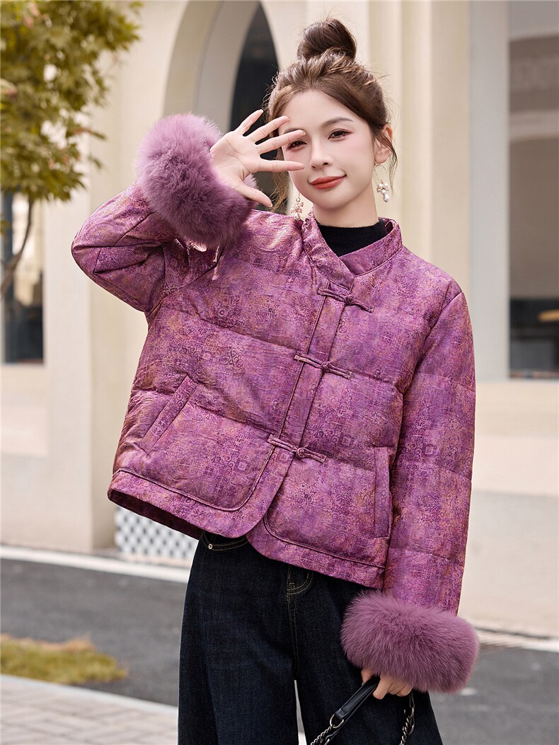 新中式国风羽绒服女2025冬季新款小个子漂亮洋气短款狐狸毛领外套,女装羽绒服,一安秀