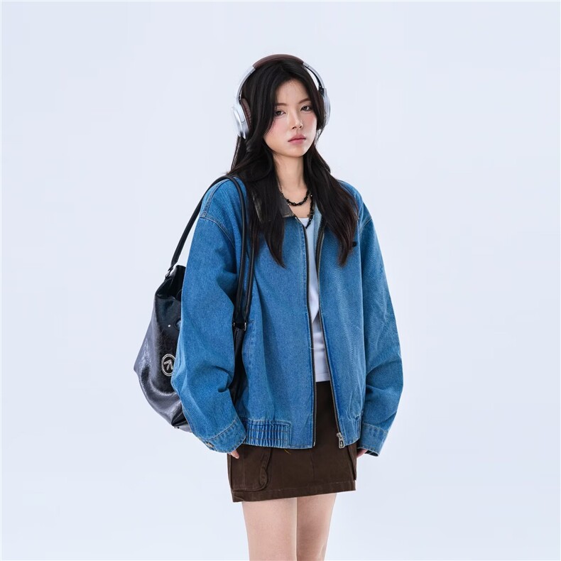 2601-P662025春装美式复古短款牛仔夹克外套女高街情侣长袖上衣,男装工装外套,电商B323A