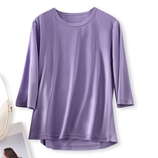 2025年夏季七分袖套头圆领简约舒适纯色上衣，女装针织衫/毛衣，亿美羊绒